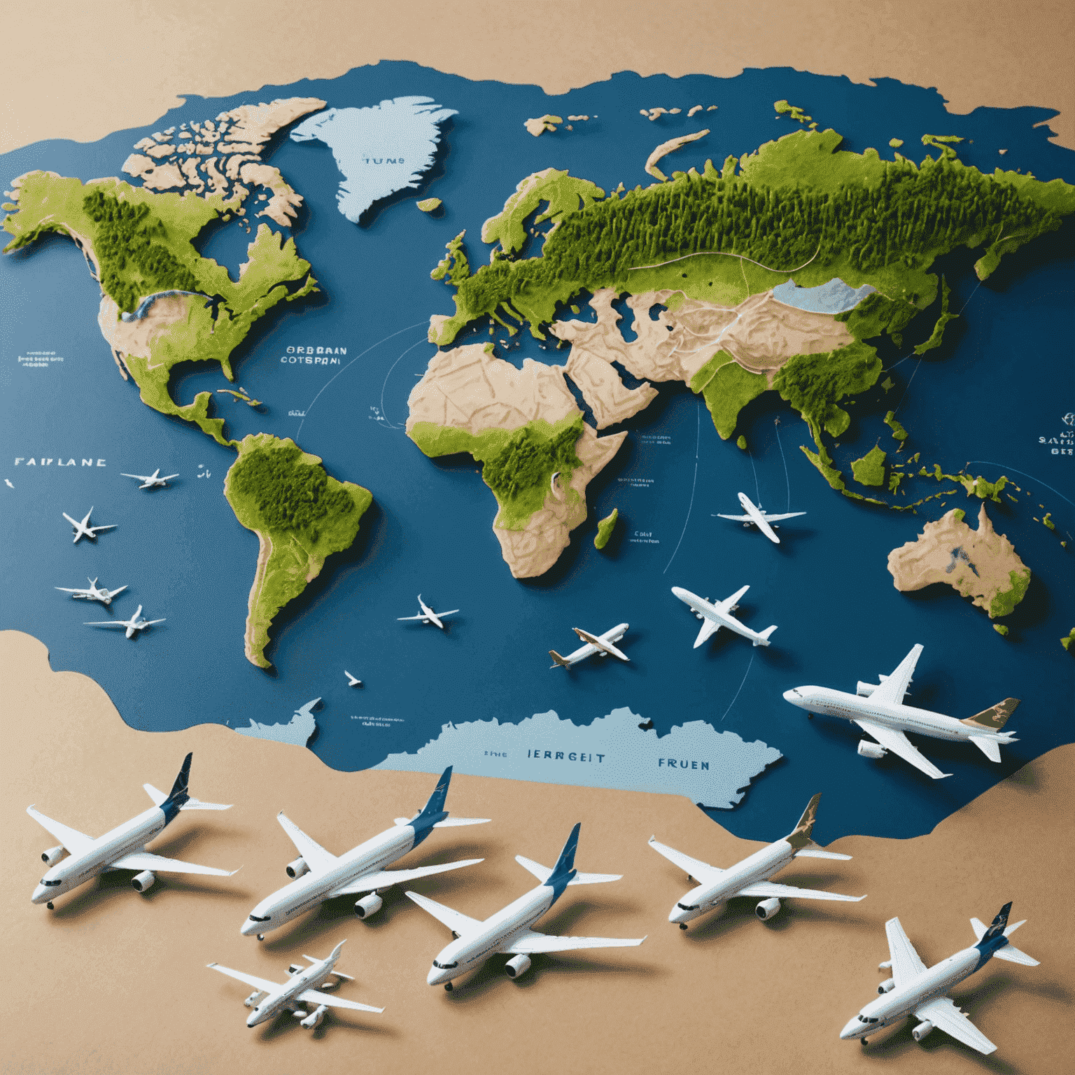 A world map highlighting popular budget airline routes with miniature planes, showcasing the global reach of low-cost carriers